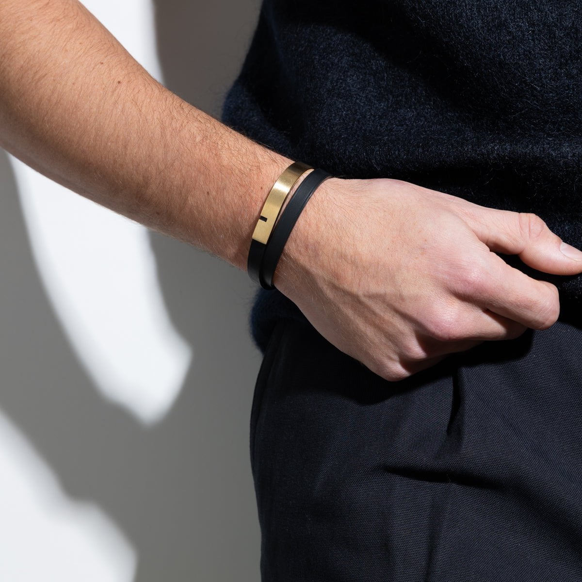 bracelet cuir homme noir double or ursul