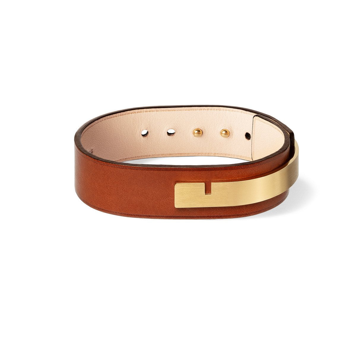 bracelet homme large fermoir or laniere camel