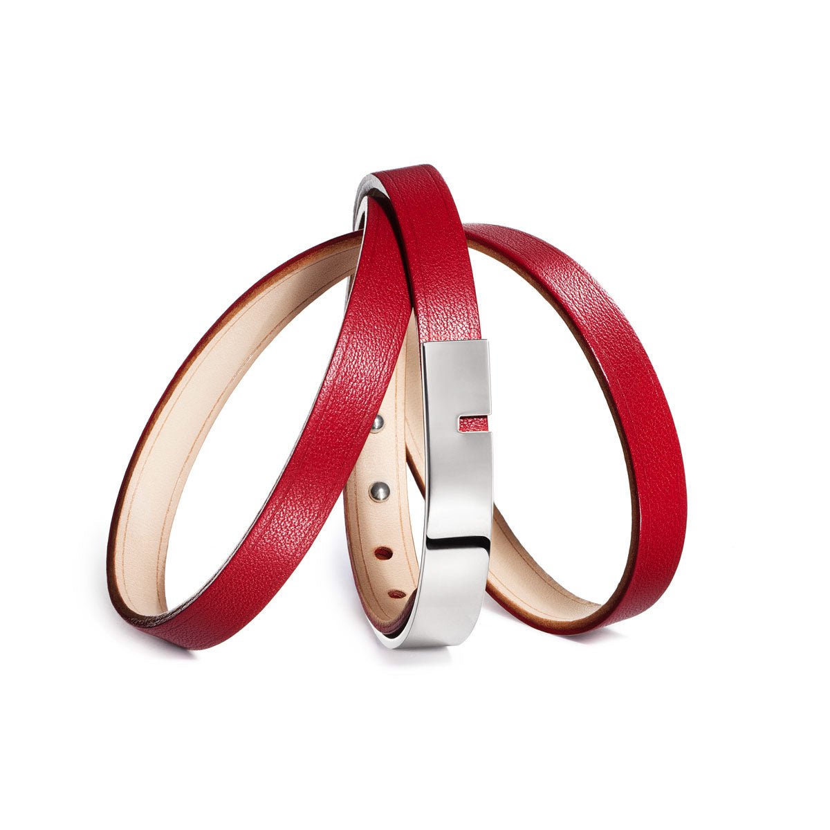 bracelet rouge cuir femme argent ursul