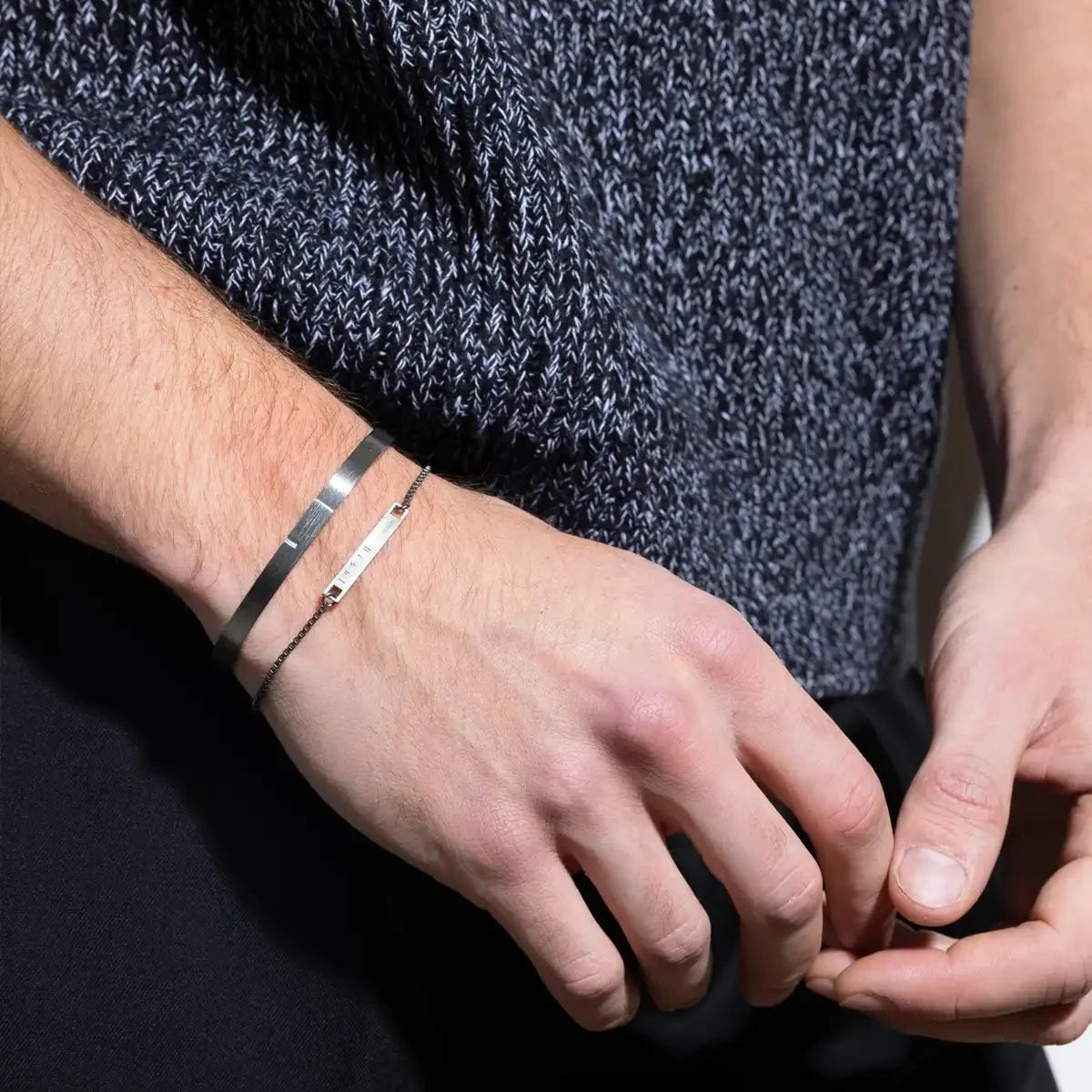 bracelet chaîne argent noir homme