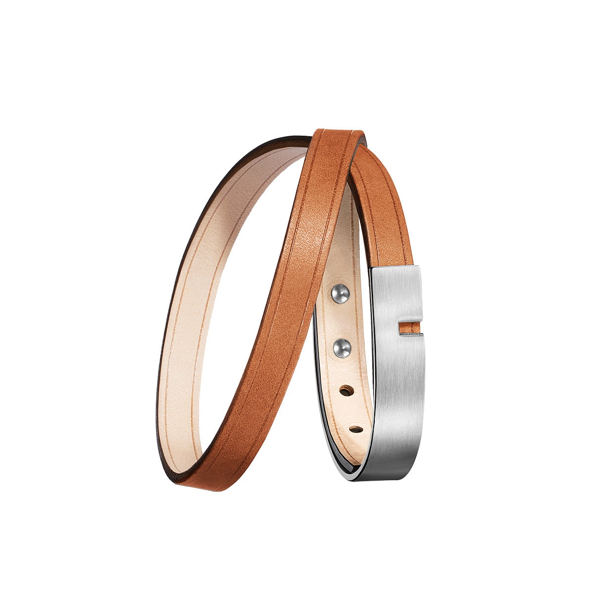 Pack shot d'un bracelet homme marron camel avec fermoir argent mat