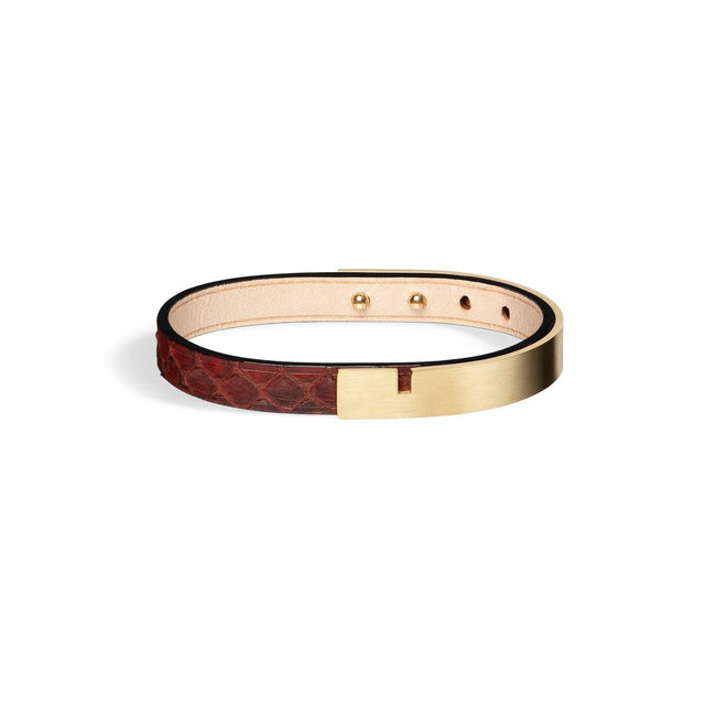 bracelet homme or poli python bordeaux