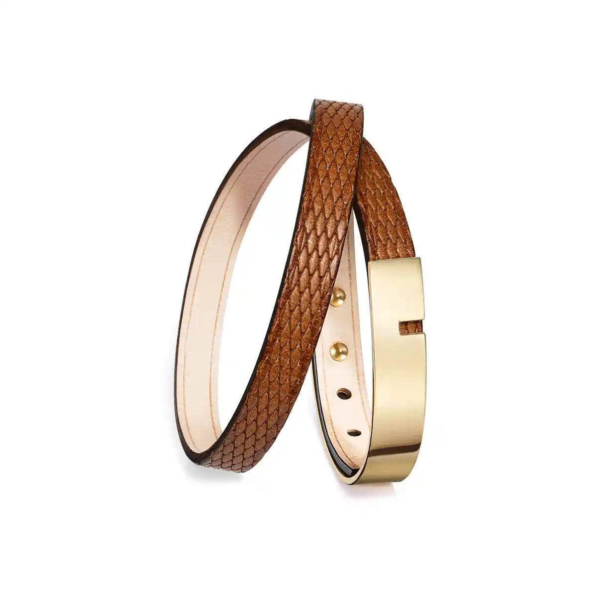 Pulsera de cuero doble "Diamant" avellana | U'TURN TWICE
