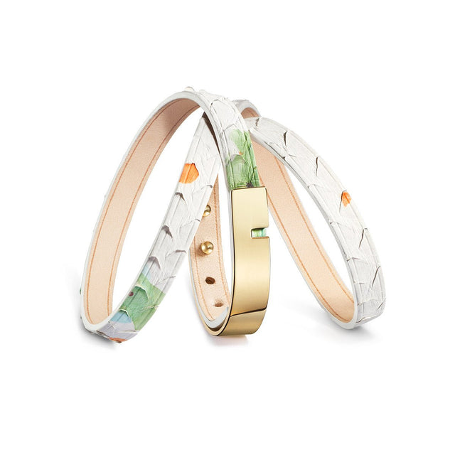 bracelet femme triple python blanc or