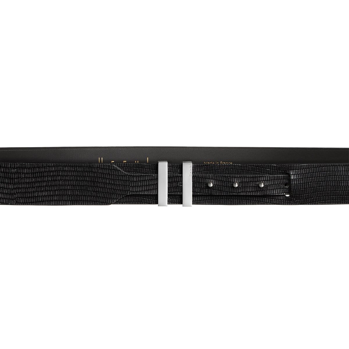 Ceinture homme SPARTIATE.34 en cuir noir embossé façon iguane, largeur 34 mm